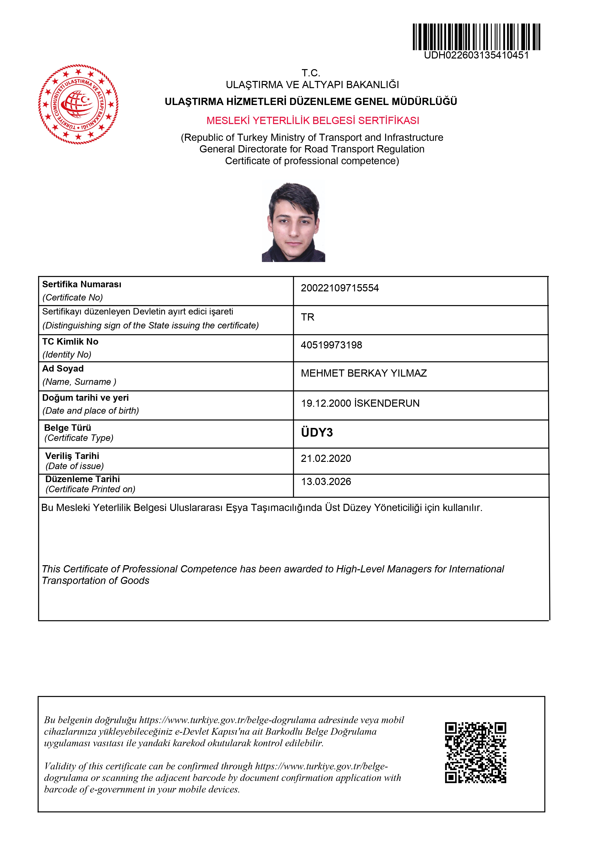 Mesleki Yeterlilik Belgesi ÜDY